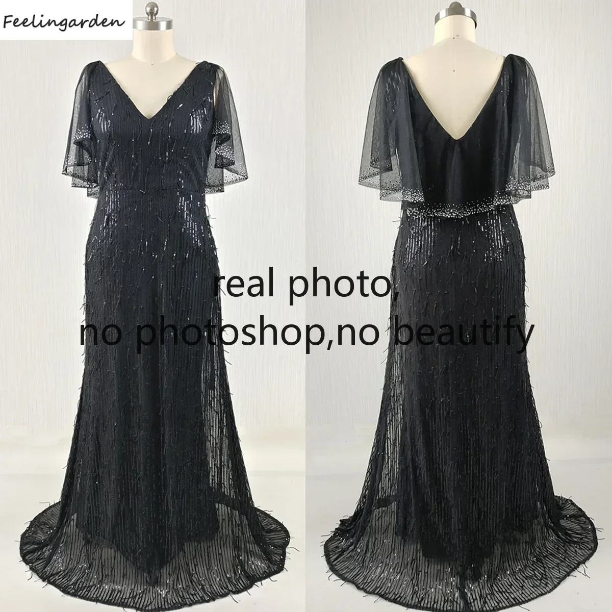 Feelingarden Customized Real Photo Black Evening Dress Sequin V-neck Mermaid Floor Length Plus size Women Party Formal Gown C211
Feelingarden Customized Real Photo Black Evening Dress Sequin V-neck Mermaid Floor Length Plus size Women Party Formal Gown C211