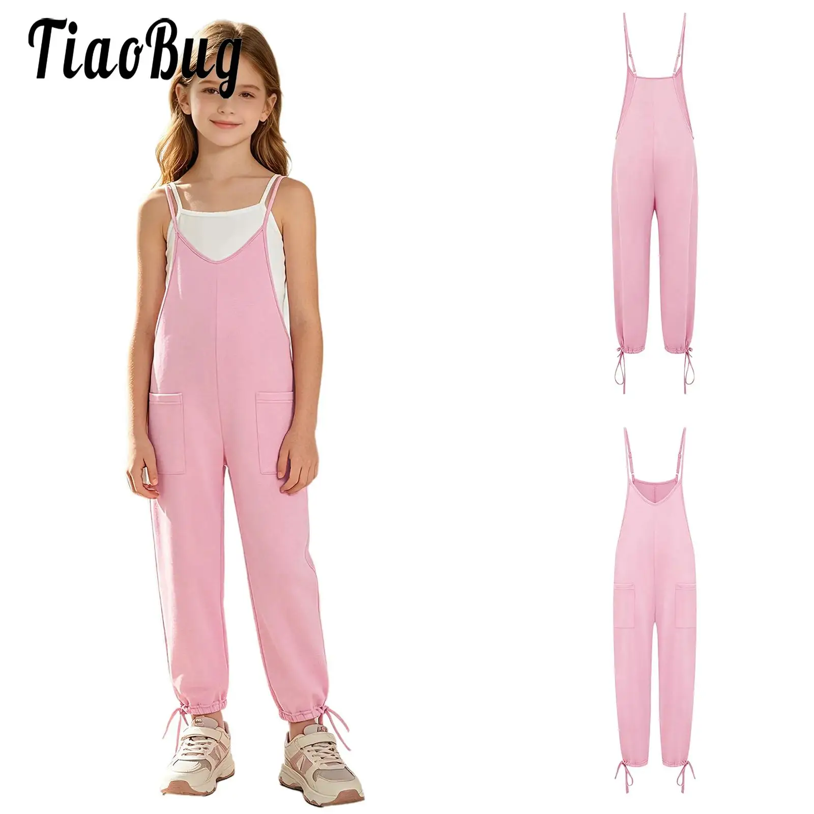 Kids Girls Summer Adjustable Spaghetti Straps Jumpsuit Sleeveless Drawstring Hem Romper Solid Color Casual Overalls with Pockets
Kids Girls Summer Adjustable Spaghetti Straps Jumpsuit Sleeveless Drawstring Hem Romper Solid Color Casual Overalls with Pockets