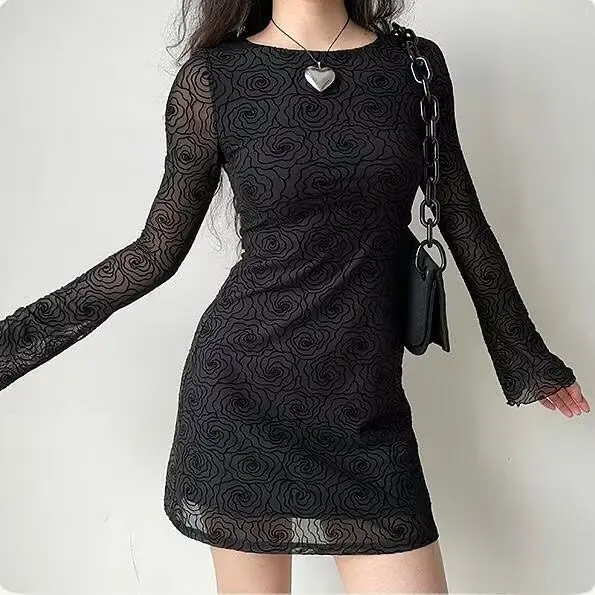 Sexy Elegant Dresses Woman Floral Print Dress Long Sleeves Transparent Waist Bodycon Dress Rose Print Black Mesh Dress for Women
Sexy Elegant Dresses Woman Floral Print Dress Long Sleeves Transparent Waist Bodycon Dress Rose Print Black Mesh Dress for Women