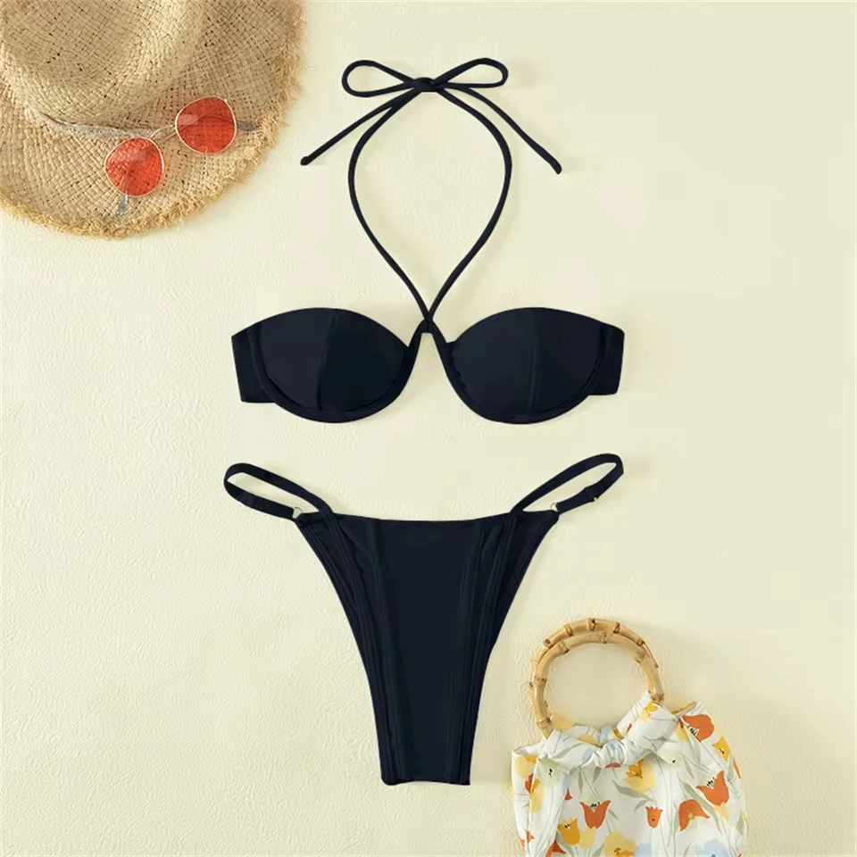 Sexy Underwire Push Up Bikini String Halter Swimsuit Bandage Swimwear Pads Women Two Piece Trend Beach Thong Bathing Suits
Sexy Underwire Push Up Bikini String Halter Swimsuit Bandage Swimwear Pads Women Two Piece Trend Beach Thong Bathing Suits