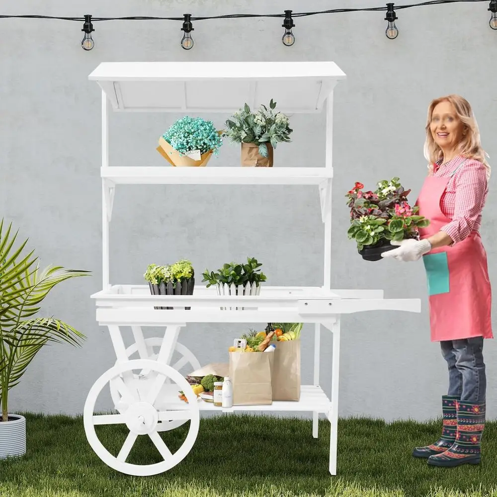 3-Tier Rolling Table Cart, Retro Wooden Wagon with Shelves, White Home Decor Display Rack
3-Tier Rolling Table Cart, Retro Wooden Wagon with Shelves, White Home Decor Display Rack