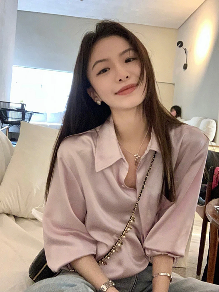 Elegant Pink Silk Blend Shirt Women's Spring Autumn Professional Ageless Top Korean Style Loose Fit Button Detail Long Sleeve
Elegant Pink Silk Blend Shirt Women's Spring Autumn Professional Ageless Top Korean Style Loose Fit Button Detail Long Sleeve