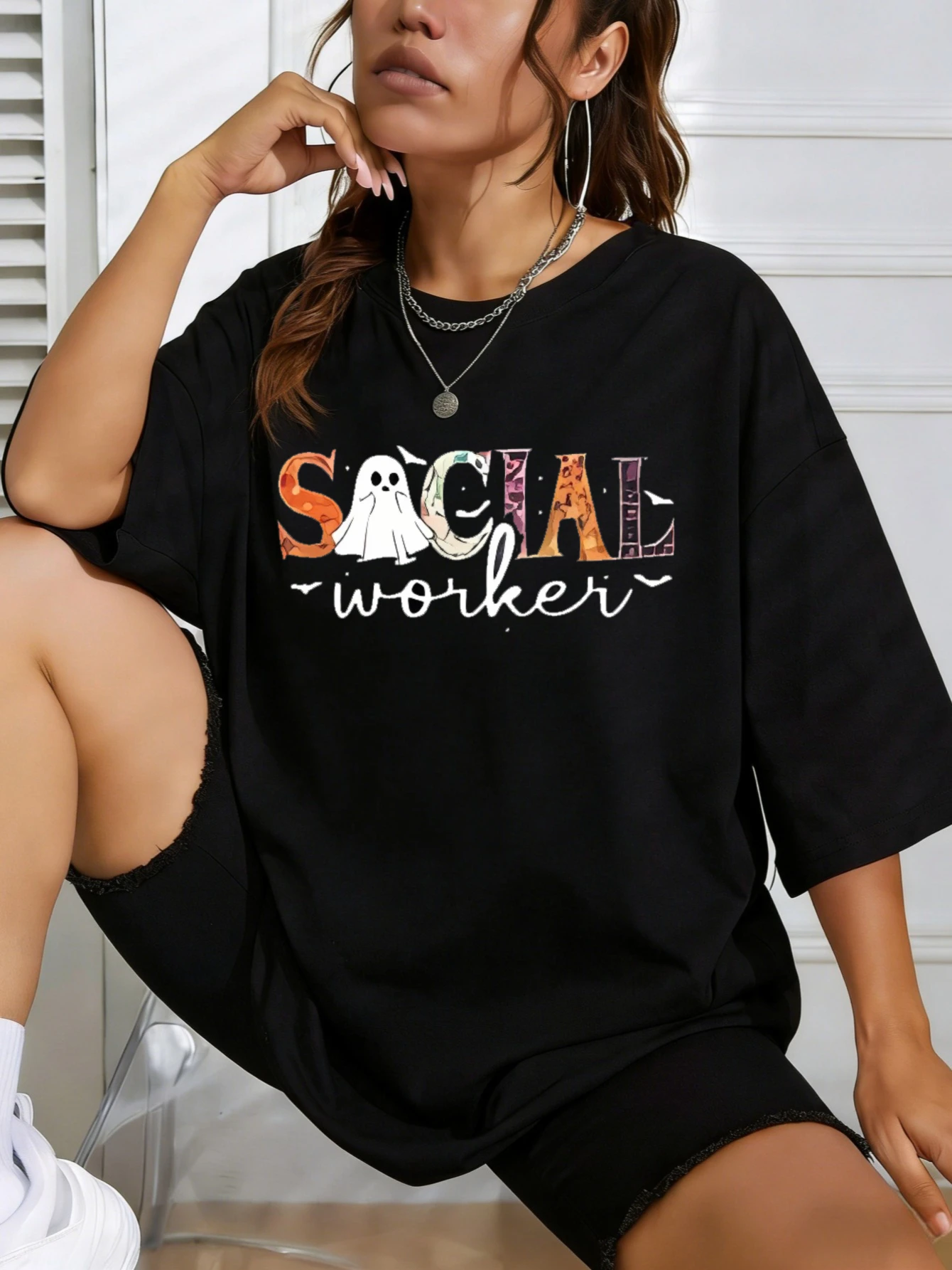 Women's Cotton T Shirt - Social Worker Ghost Graphic Funny Printed Short Sleeve Casual Everyday Tshirt for Women, Gift for Her
Women's Cotton T Shirt - Social Worker Ghost Graphic Funny Printed Short Sleeve Casual Everyday Tshirt for Women, Gift for Her