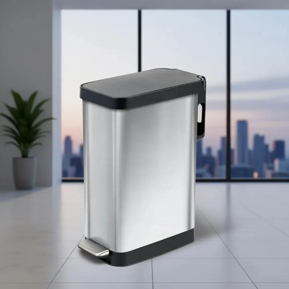 Narrow 12 Gallon Stainless Steel Trash Can with Odor Control, Step-On Pedal, and Bag Holder
Narrow 12 Gallon Stainless Steel Trash Can with Odor Control, Step-On Pedal, and Bag Holder