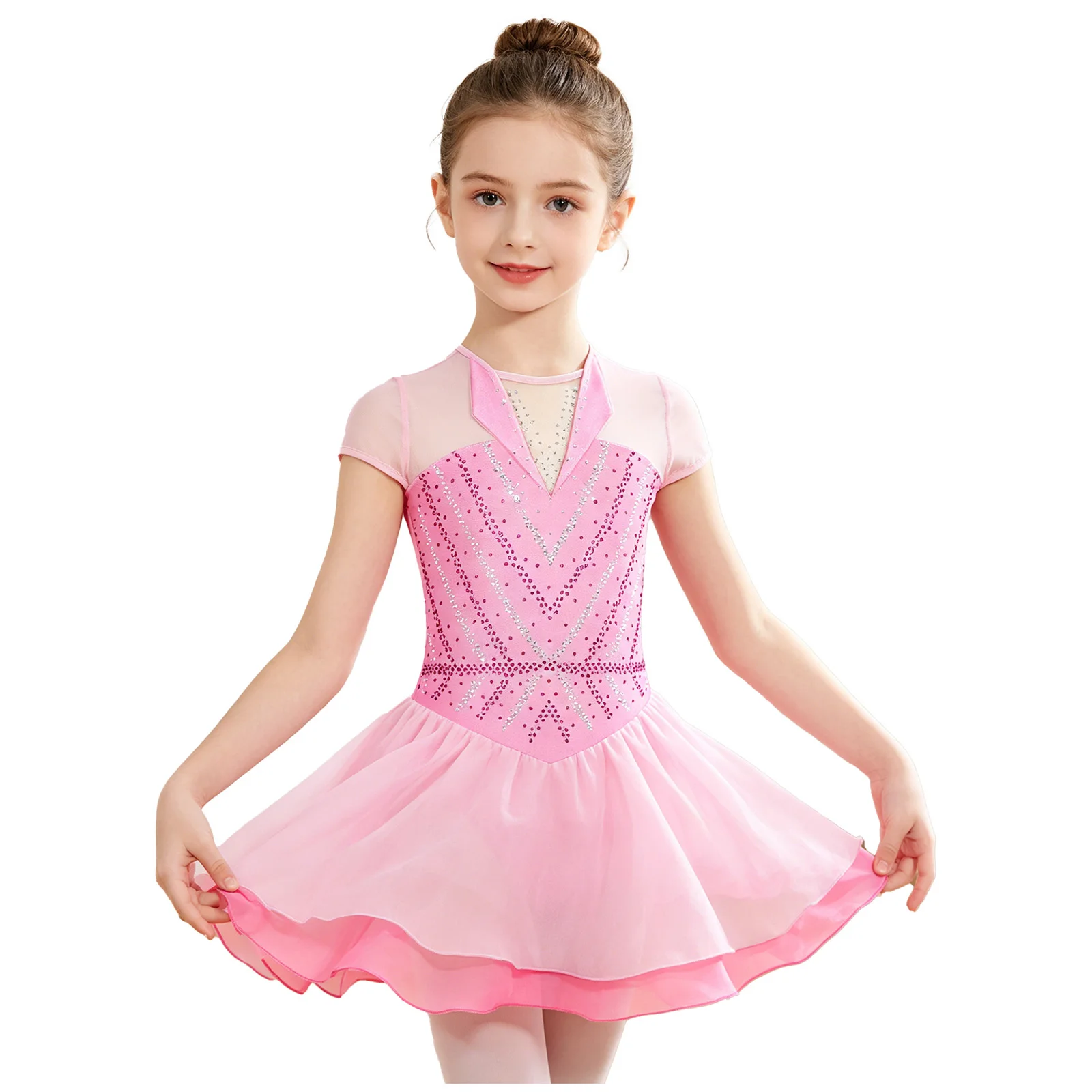 Kids Girls Figure Skating Rhythmic Gymnastics Performance Costume Short Sleeve Rhinestone Mesh Ruffle Ballet Dance Dress Leotard
Kids Girls Figure Skating Rhythmic Gymnastics Performance Costume Short Sleeve Rhinestone Mesh Ruffle Ballet Dance Dress Leotard