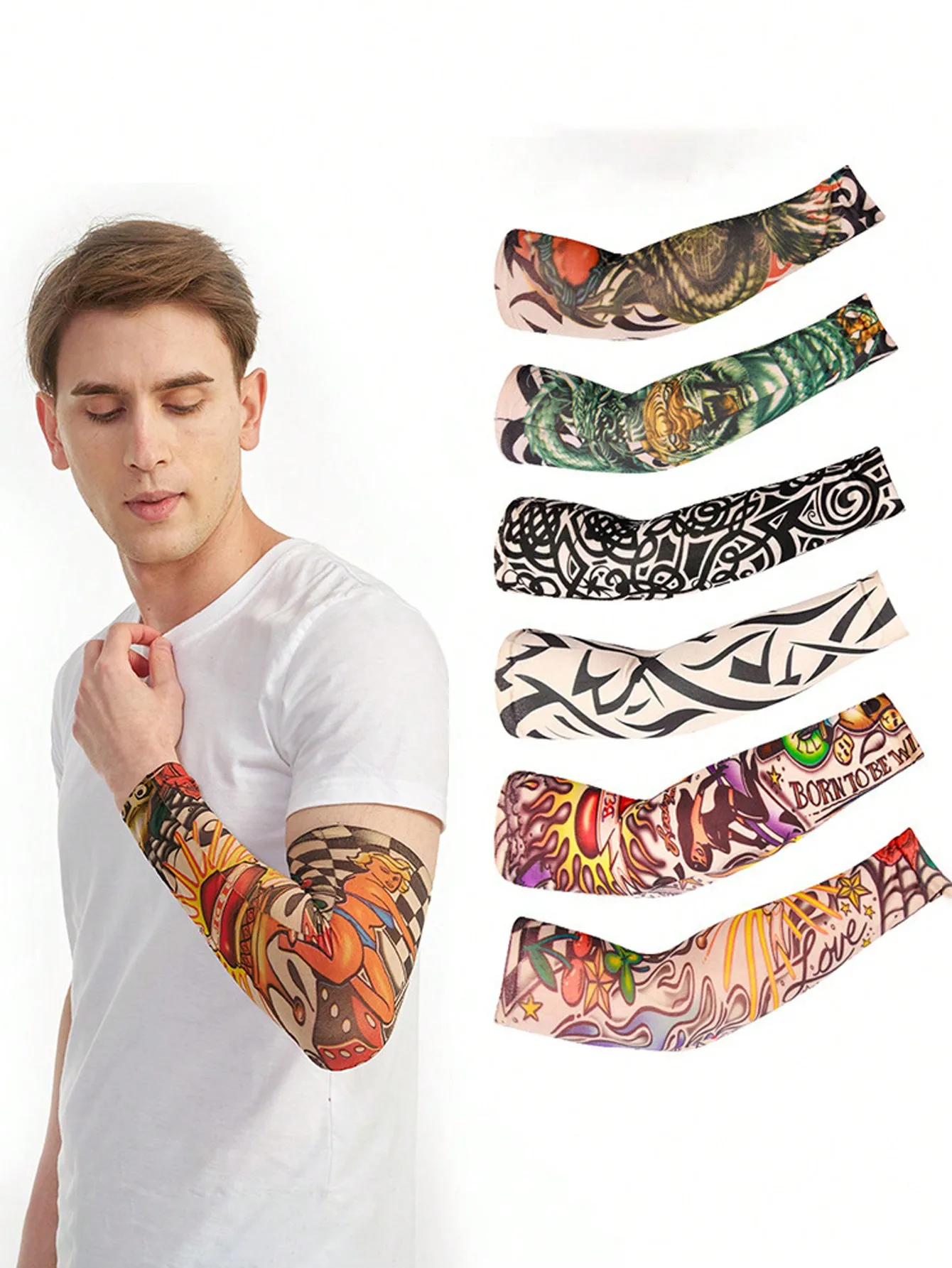6pcs/3pairs Tattoo Sleeves/Biker Arm Sleeves For Men, Sun Protection For Summer Valentine's Day Valentines
6pcs/3pairs Tattoo Sleeves/Biker Arm Sleeves For Men, Sun Protection For Summer Valentine's Day Valentines