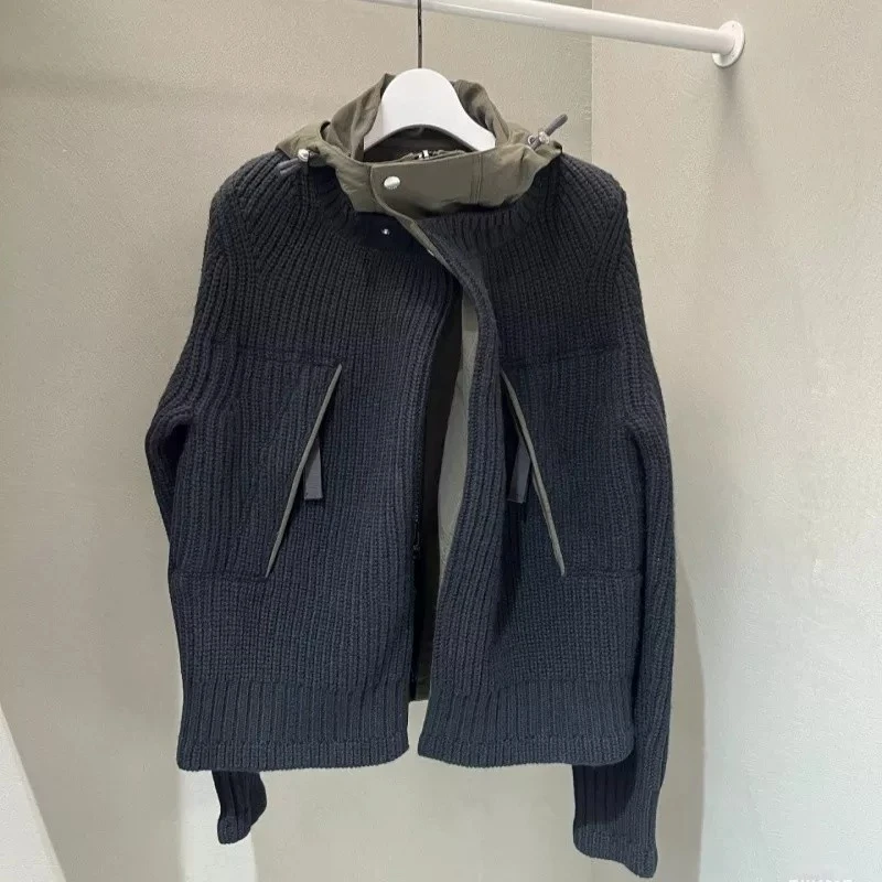 SAC stitched sweater hooded knitted cardigan jacket
SAC stitched sweater hooded knitted cardigan jacket