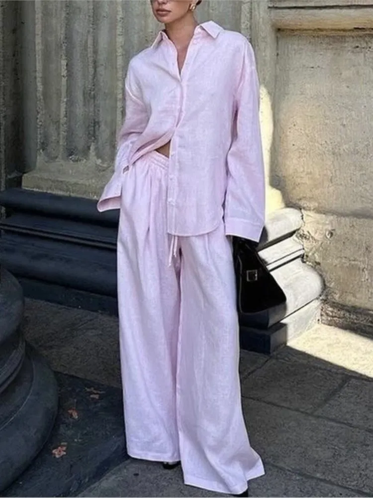 New Woman 2 Piece Set Outfit Cotton Linen Long-sleeved V-link Tops Long Pants Temperament Solid Color Trousers Two Piece Outfits
New Woman 2 Piece Set Outfit Cotton Linen Long-sleeved V-link Tops Long Pants Temperament Solid Color Trousers Two Piece Outfits