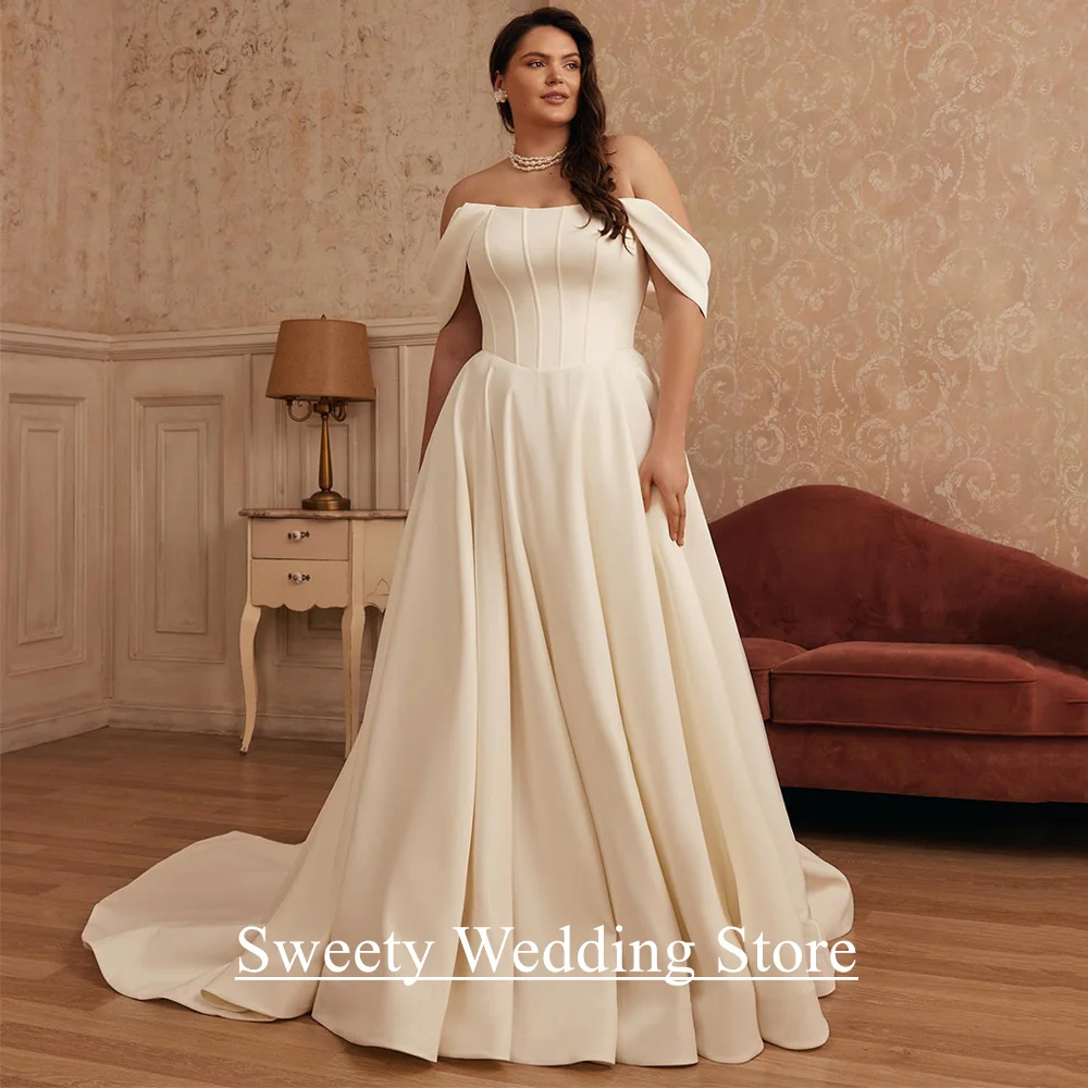 Plus Size Wedding Dress Vestido De Noiva Customized Off Shoulder Scoop Neck Draped Skirt Sweep Train Woman Bridal Gown
Plus Size Wedding Dress Vestido De Noiva Customized Off Shoulder Scoop Neck Draped Skirt Sweep Train Woman Bridal Gown