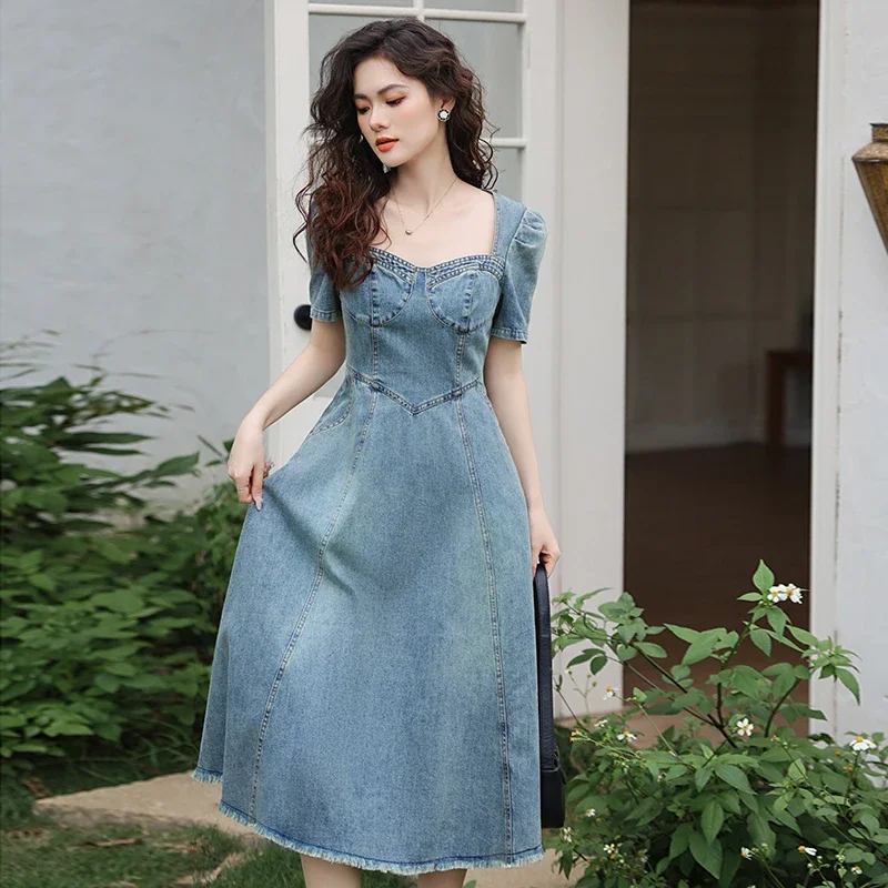 Blue Denim Dress Loose Vintage Square Collar Tassel Casual Comfortable A-line Short Sleeve Solid Color High Waist Frocks XQ103
Blue Denim Dress Loose Vintage Square Collar Tassel Casual Comfortable A-line Short Sleeve Solid Color High Waist Frocks XQ103