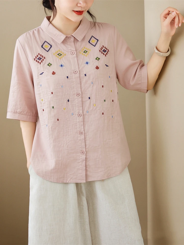 Elegant Embroidered Floral Shirt for Women Casual Vintage Large Size Slimming Concealing Top Color Block Cotton Linen Blend
Elegant Embroidered Floral Shirt for Women Casual Vintage Large Size Slimming Concealing Top Color Block Cotton Linen Blend