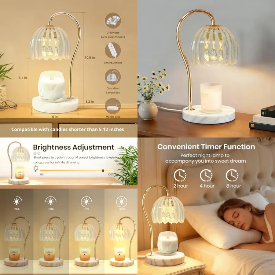 Candle Warmer Lamp with Timer, Electric Candle Warmer with 2 Bulbs for Scented Candles, Dimmable Wax Melt Warmer with Marble Ba
Candle Warmer Lamp with Timer, Electric Candle Warmer with 2 Bulbs for Scented Candles, Dimmable Wax Melt Warmer with Marble Ba