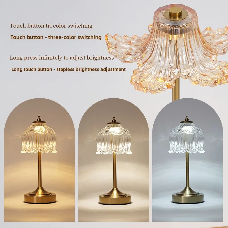 Cross-border wabi sand wind flower glass table bedside lamp luxury romantic French retro bedroom high value atmosphere lamp
Cross-border wabi sand wind flower glass table bedside lamp luxury romantic French retro bedroom high value atmosphere lamp