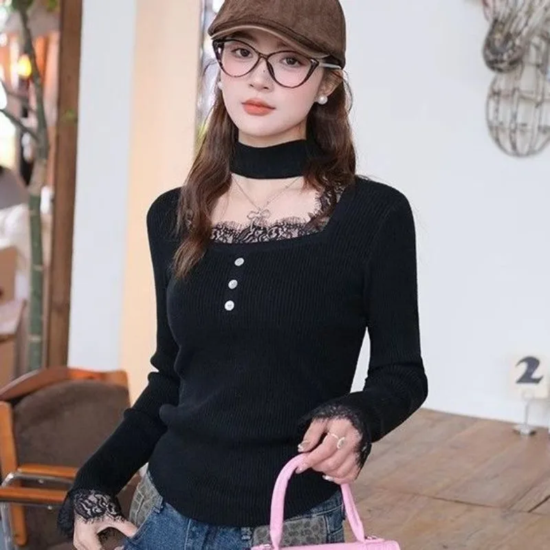 Women's Clothing Spring and Autumn high quality White Lace Hanging Neck Knitted Shirt Casual All-match Base Shirt
Women's Clothing Spring and Autumn high quality White Lace Hanging Neck Knitted Shirt Casual All-match Base Shirt