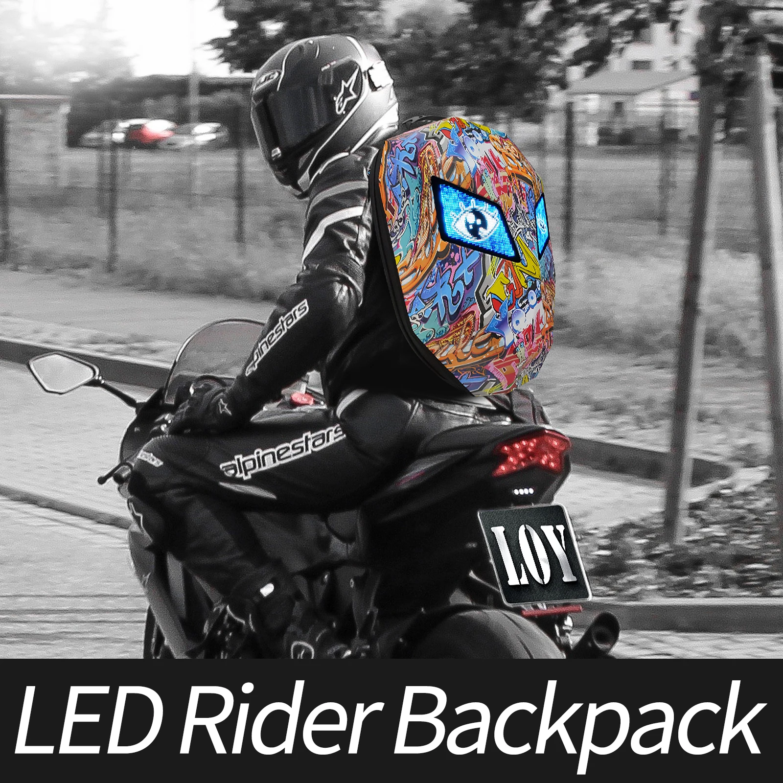Motorcycle Backpack Mobile App Bluetooth Control LED Luminous Eyes Pattern Rider Shell Helmet Riding Shoulder Storage Bag
Motorcycle Backpack Mobile App Bluetooth Control LED Luminous Eyes Pattern Rider Shell Helmet Riding Shoulder Storage Bag