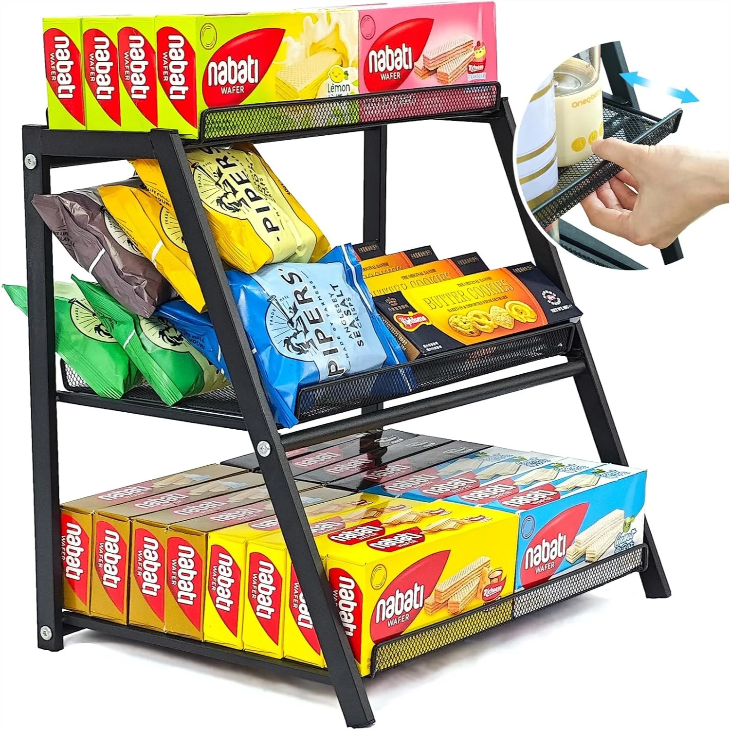 3-Tier Candy Display Rack with Pull-out Trays for Countertop Snack Organization, Metal Retail Shelf for Store Movie Theater
3-Tier Candy Display Rack with Pull-out Trays for Countertop Snack Organization, Metal Retail Shelf for Store Movie Theater
