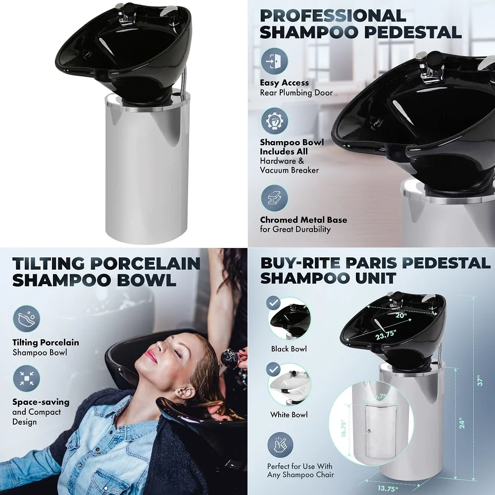 Paris Pedestal Shampoo Unit Professional Salon Shampoo Station with Tilting Porcelain Bowl, Silver Base with Black Bowl Include
Paris Pedestal Shampoo Unit Professional Salon Shampoo Station with Tilting Porcelain Bowl, Silver Base with Black Bowl Include