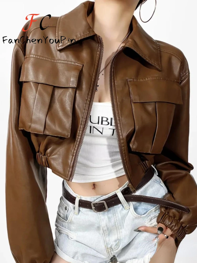 Spicy Girls Large Pocket Flying Short Tops Zip Lapel PU Leather Women's Coat Fsahion Vintage 2024 Spring New Short Jacket Female
Spicy Girls Large Pocket Flying Short Tops Zip Lapel PU Leather Women's Coat Fsahion Vintage 2024 Spring New Short Jacket Female