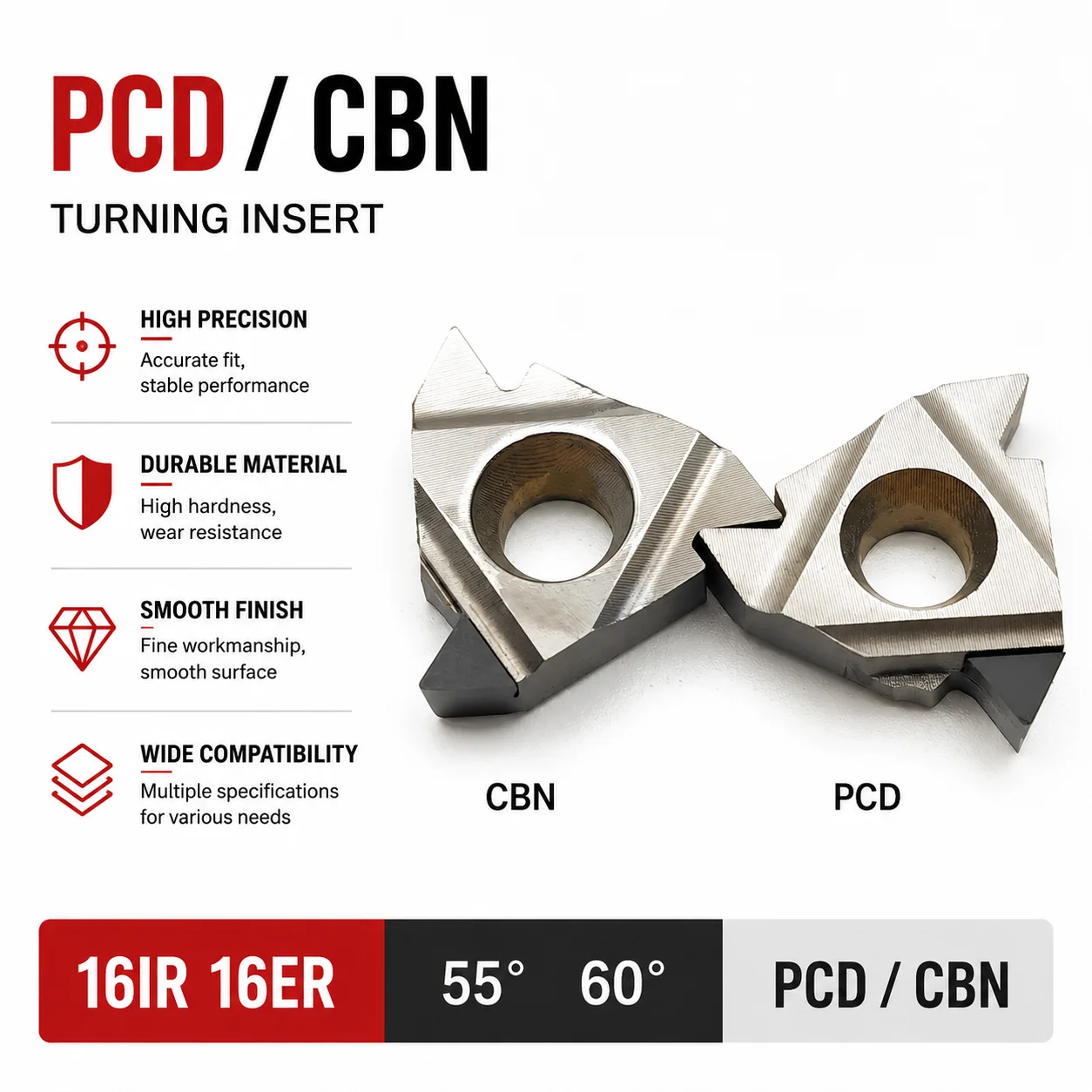10pcs Diamond Threading Inserts 10pcs 11ER/16ER/11IR/16IR AG55/AG60 PCD CBN CNC Lathe Tool Blades
10pcs Diamond Threading Inserts 10pcs 11ER/16ER/11IR/16IR AG55/AG60 PCD CBN CNC Lathe Tool Blades