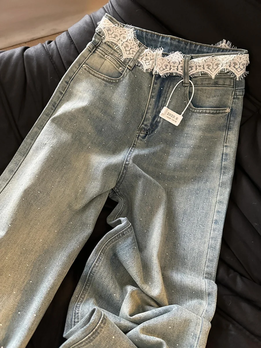 High Waist Straight Tube Lace Waist Jeans For Women Spring Autumn Loose Diamond Design American Retro Wide Leg Floor Pants
High Waist Straight Tube Lace Waist Jeans For Women Spring Autumn Loose Diamond Design American Retro Wide Leg Floor Pants