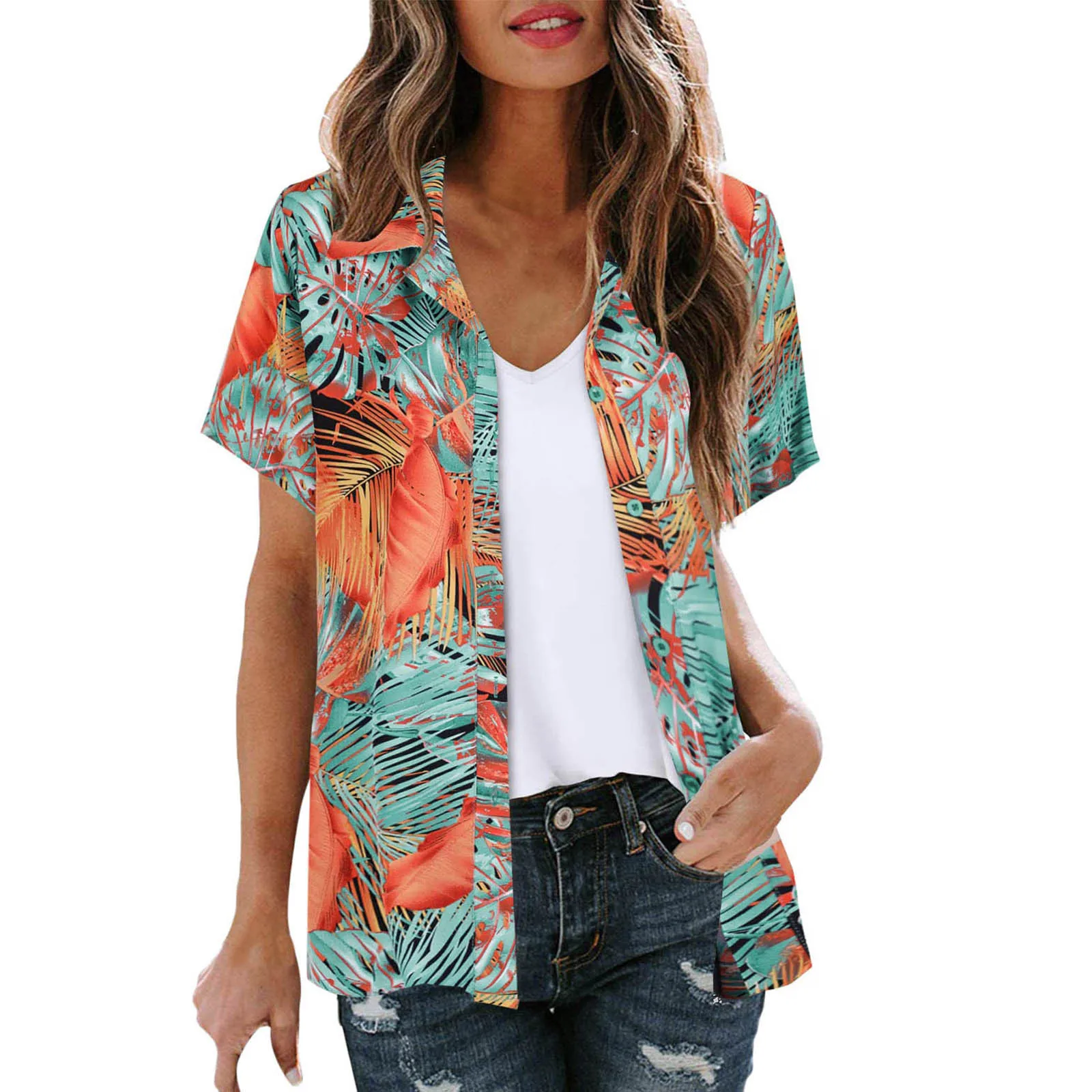 Womens Blouses Floral Print Button Turn Down Collar Short Sleeve Tops Beach Holiday Hawaiian Shirts Harajuku Vintage Blusas 4
Womens Blouses Floral Print Button Turn Down Collar Short Sleeve Tops Beach Holiday Hawaiian Shirts Harajuku Vintage Blusas 4