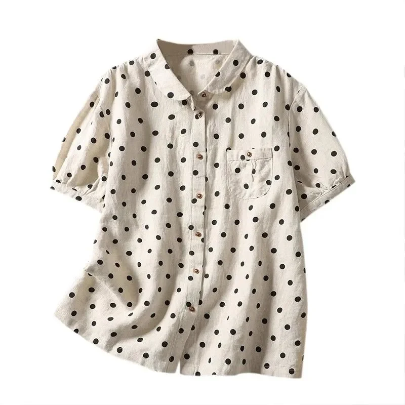 Women's Polka Dot Short Sleeve Linen Blend Shirt, Loose Casual Summer Blouse
Women's Polka Dot Short Sleeve Linen Blend Shirt, Loose Casual Summer Blouse