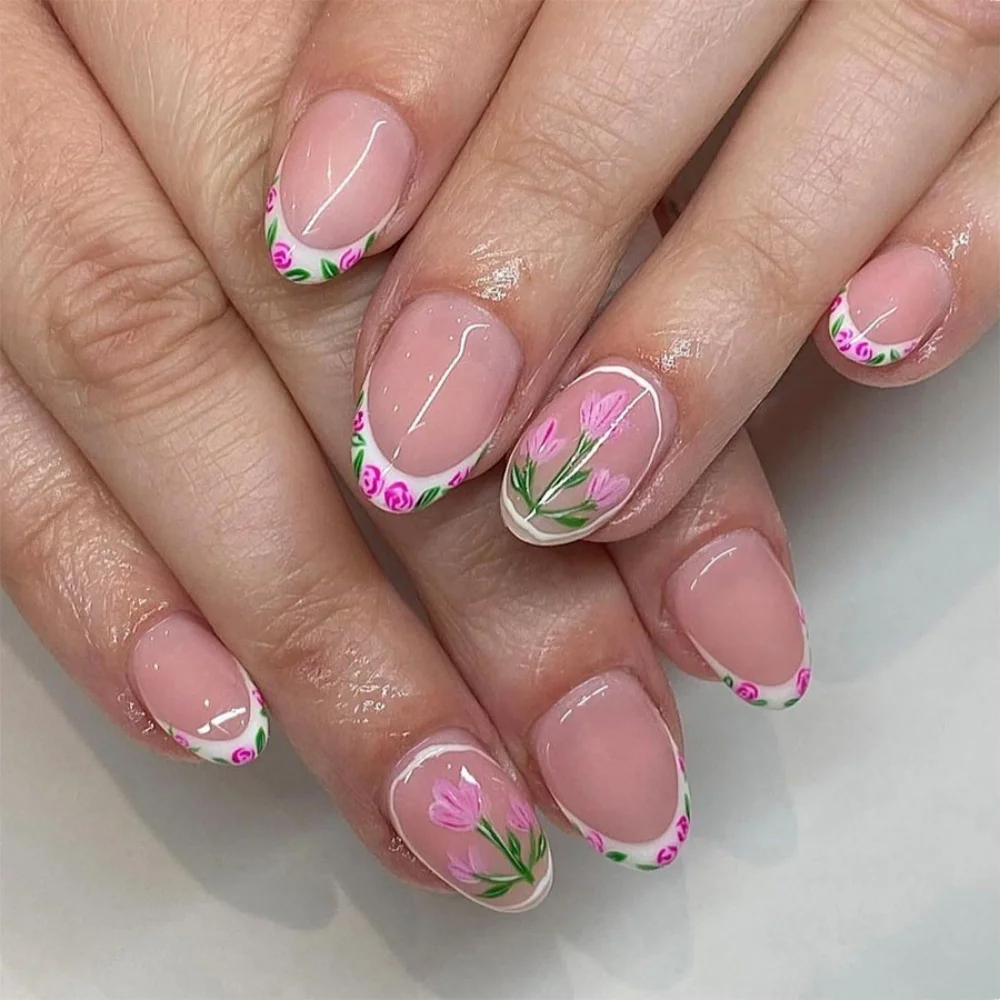 24pcs Flower French Design Oval Fake Nails Pink Short Almond Press on Nails Simple Acrylic Artifical False Nail Tips Manicures
24pcs Flower French Design Oval Fake Nails Pink Short Almond Press on Nails Simple Acrylic Artifical False Nail Tips Manicures
