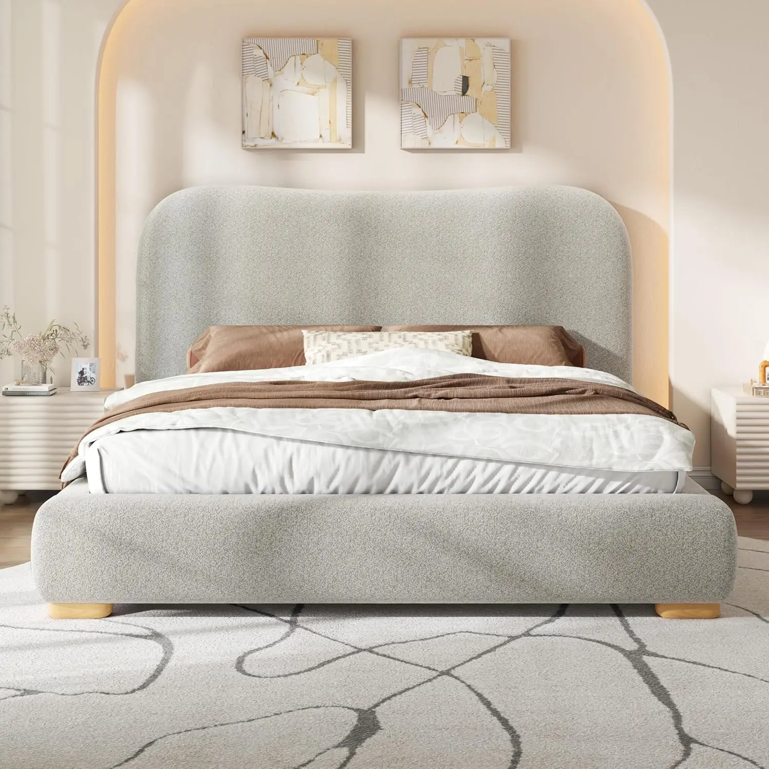 Queen Size Cloud Bed Frame, 7.1" Thick Curved Headboard, Soft Rounded Corners Kid & Pet Safe Design, Modern, Customized
Queen Size Cloud Bed Frame, 7.1" Thick Curved Headboard, Soft Rounded Corners Kid & Pet Safe Design, Modern, Customized