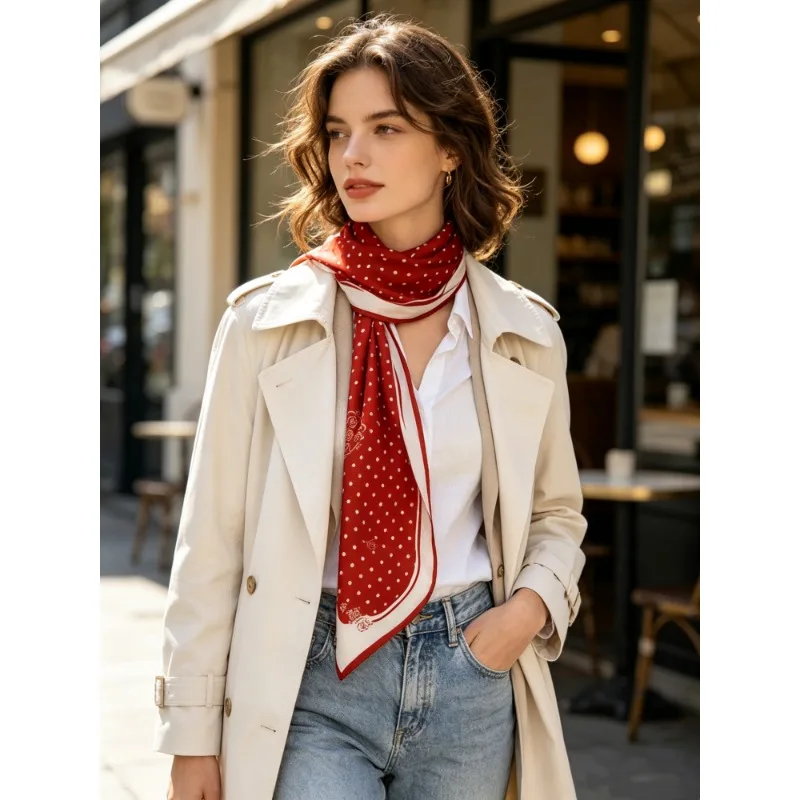 Luxury 100% Mulberry Silk Square Scarf Retro Red White Wave Border Rose Polka Dot Print Neck Wrap Headscarf Ladies Travel Gift
Luxury 100% Mulberry Silk Square Scarf Retro Red White Wave Border Rose Polka Dot Print Neck Wrap Headscarf Ladies Travel Gift