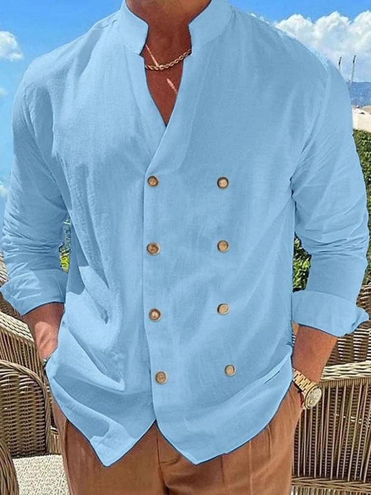 Men Fashion Pure Color Long Sleeve Cotton Linen Shirts Streetwear Mens Casual Tops Spring Autumn Stand Collar Button Shirt 2024
Men Fashion Pure Color Long Sleeve Cotton Linen Shirts Streetwear Mens Casual Tops Spring Autumn Stand Collar Button Shirt 2024