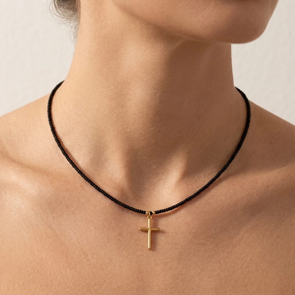 Handmade Glass Beads Necklace with Cross Pendant Simple Style Perfect Gift for Girls
Handmade Glass Beads Necklace with Cross Pendant Simple Style Perfect Gift for Girls