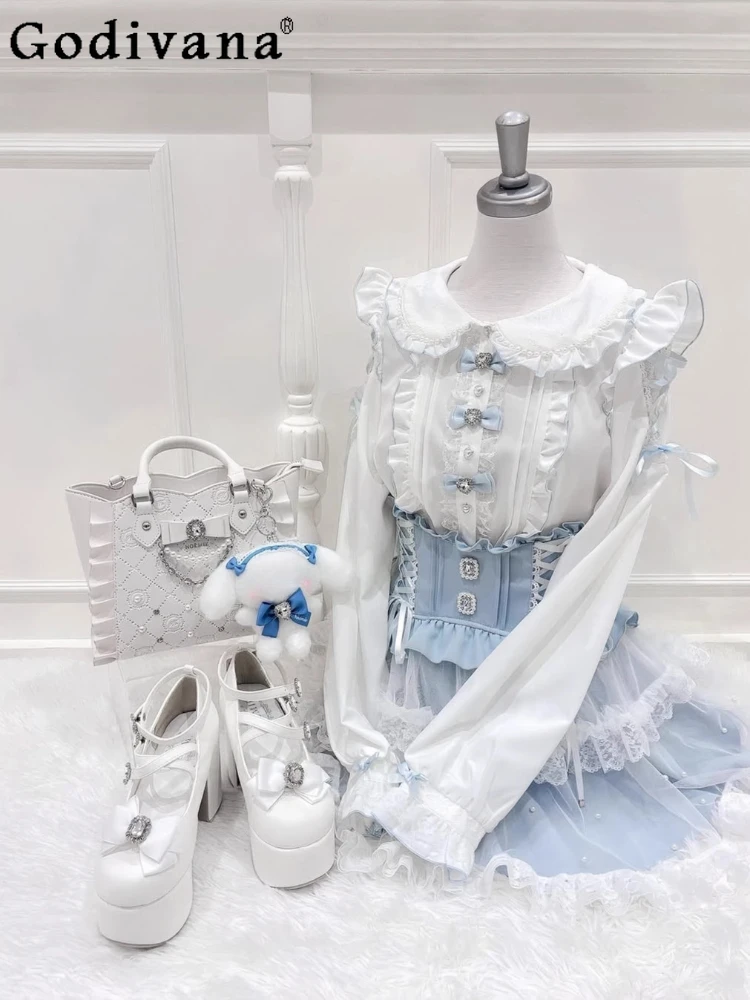 Japanese Sweet Women's Shirts and Blouses Spring Summer New 2026 Sweet Girl's Cute Bow Lace Off-Shoulder Long Sleeve Shirt Top
Japanese Sweet Women's Shirts and Blouses Spring Summer New 2026 Sweet Girl's Cute Bow Lace Off-Shoulder Long Sleeve Shirt Top