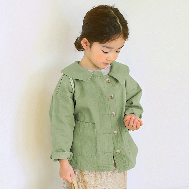 100% Cotton Girls Long-Sleeved Jacket Retro New Solid Color Turn-down Collar Double Pockets Cute Autumn Windproof Cardigan Coats
100% Cotton Girls Long-Sleeved Jacket Retro New Solid Color Turn-down Collar Double Pockets Cute Autumn Windproof Cardigan Coats