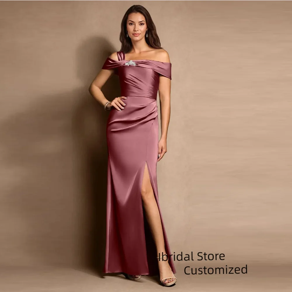 Customized Satin Off The Shoulder Mother of the Bride Dresses High Split Pleated Mermaid Floor Length Long Evening Dress
Customized Satin Off The Shoulder Mother of the Bride Dresses High Split Pleated Mermaid Floor Length Long Evening Dress