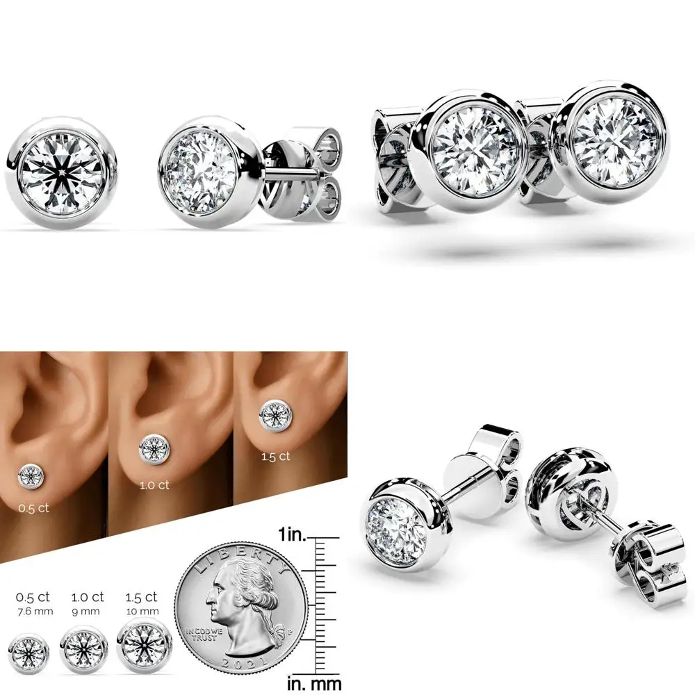 Sterling Silver Moissanite Diamond Stud Earrings Solitaire Bezel Setting for Women, Perfect Gift for Wife, Girlfriend, Mom, or D
Sterling Silver Moissanite Diamond Stud Earrings Solitaire Bezel Setting for Women, Perfect Gift for Wife, Girlfriend, Mom, or D
