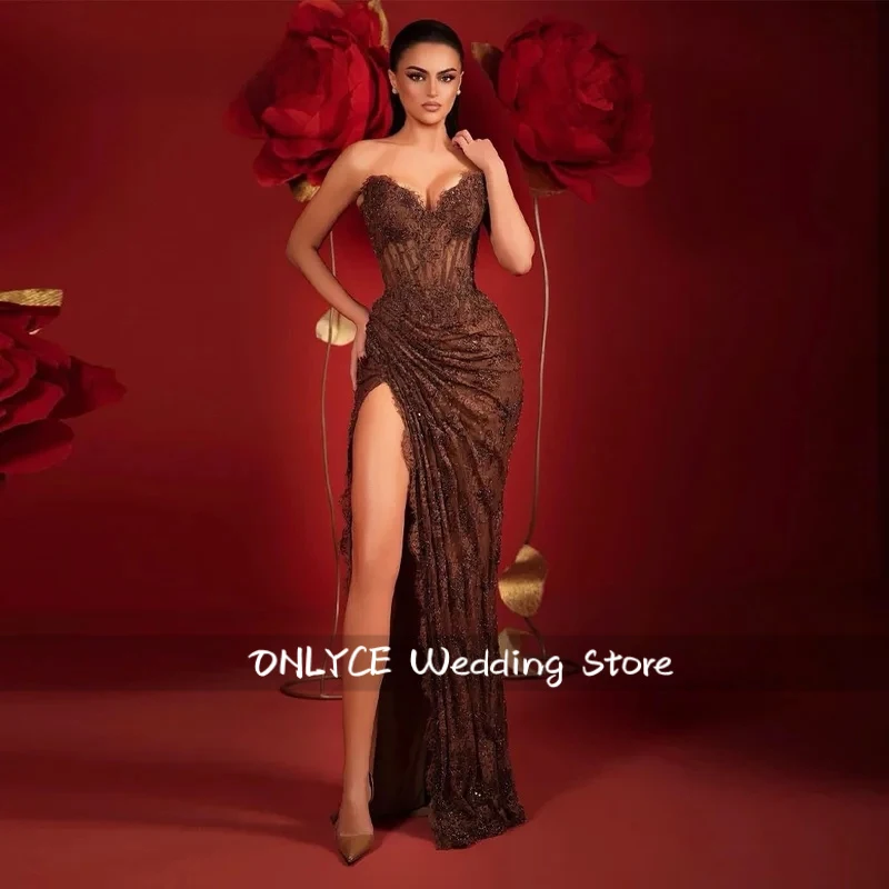 Modern Evening Dresses for Women with Appliques High Slit Sleeveless Mermaid Party Gown Robes De Soiree Customized
Modern Evening Dresses for Women with Appliques High Slit Sleeveless Mermaid Party Gown Robes De Soiree Customized