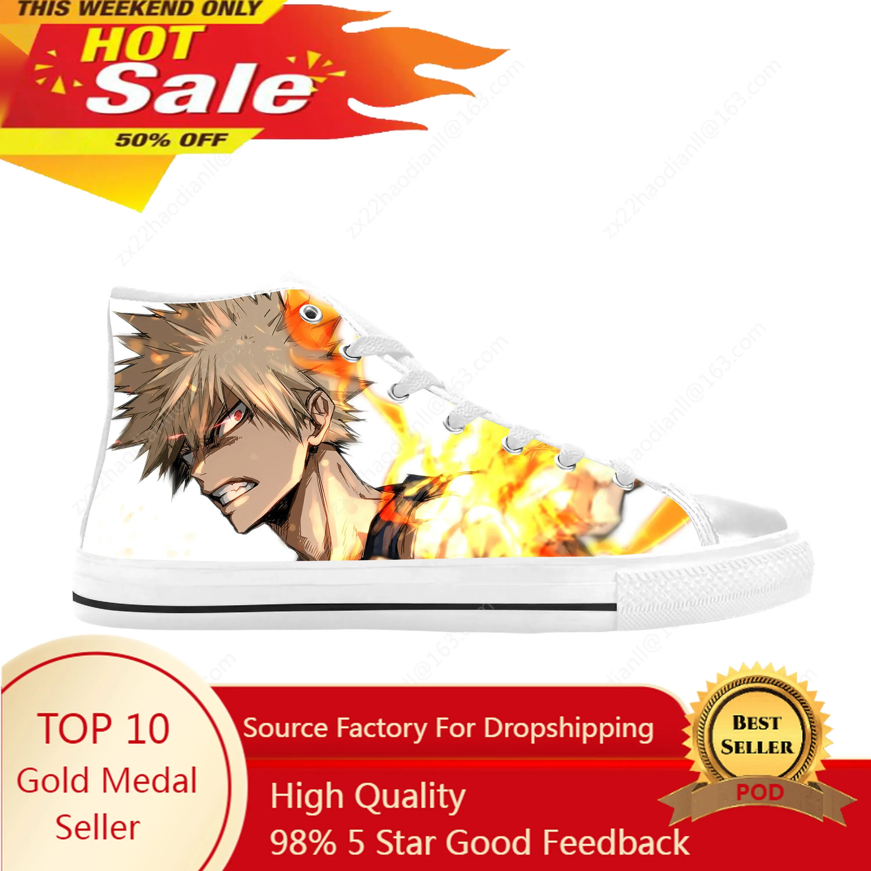 Hot Anime My Hero Academia Bakugo Bakugou Katsuki Casual Cloth Shoes High Top Comfortable Breathable 3D Print Men Women Sneakers
Hot Anime My Hero Academia Bakugo Bakugou Katsuki Casual Cloth Shoes High Top Comfortable Breathable 3D Print Men Women Sneakers
