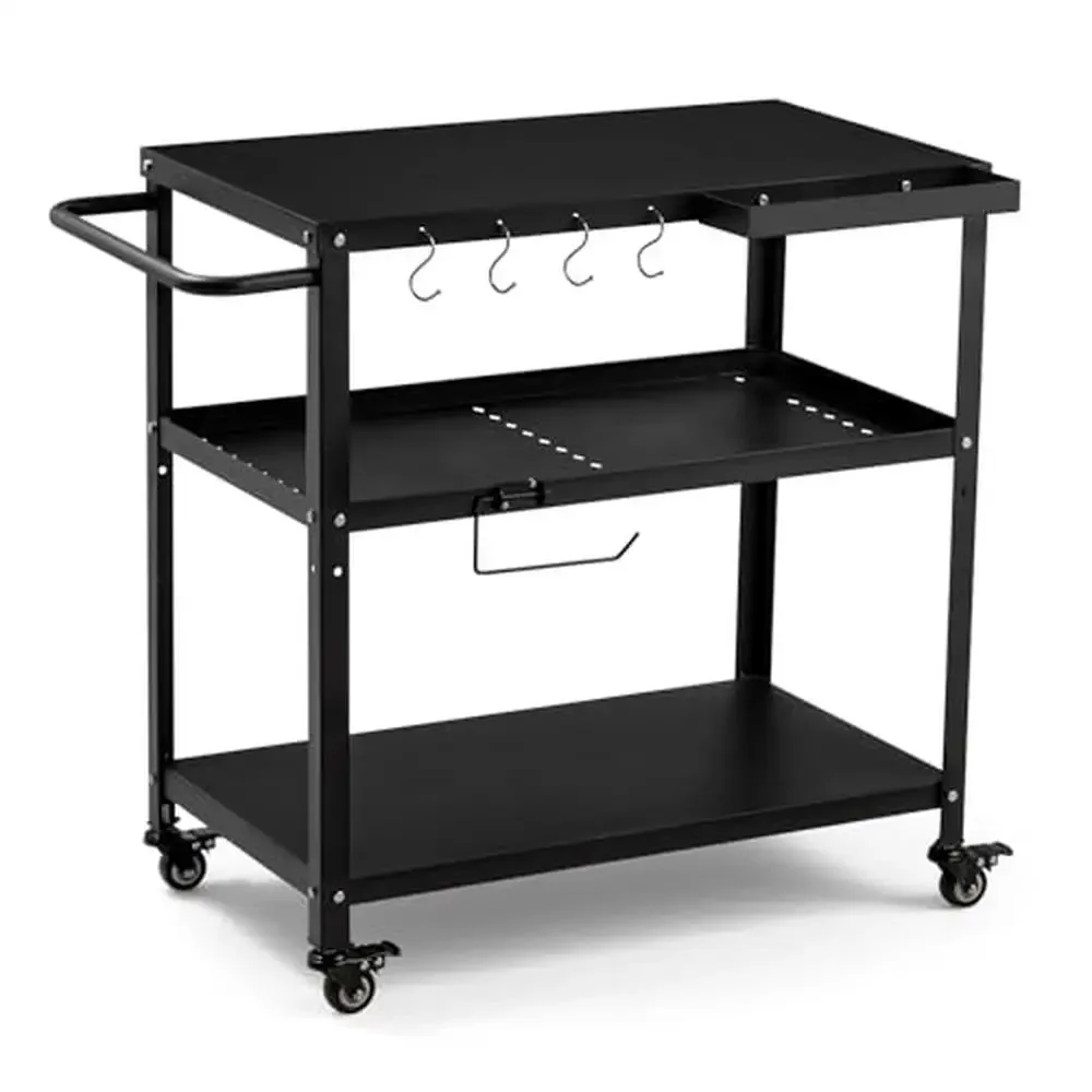 Portable Grill Cart Table Pizza Oven Workstation Spice Paper Towel Holder Metal Frame Lockable Wheels 33"D x 31"W x 19"H Heavy
Portable Grill Cart Table Pizza Oven Workstation Spice Paper Towel Holder Metal Frame Lockable Wheels 33"D x 31"W x 19"H Heavy