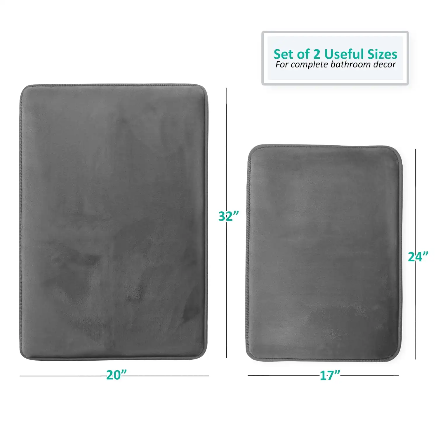 2 Piece Premium Memory Foam Bathroom Mat Set, 17x24 Plus 20x32 inch Bath Rugs, Gray
2 Piece Premium Memory Foam Bathroom Mat Set, 17x24 Plus 20x32 inch Bath Rugs, Gray