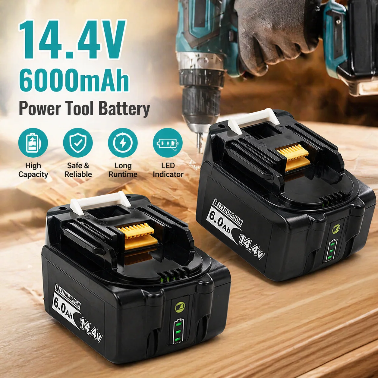6000mah 14.4V Rechargeable Li-lon Battery For Makita bl1430 BL1415 BL1440 196875-4 194558-0 195444-8 196388-5 BDF440
6000mah 14.4V Rechargeable Li-lon Battery For Makita bl1430 BL1415 BL1440 196875-4 194558-0 195444-8 196388-5 BDF440