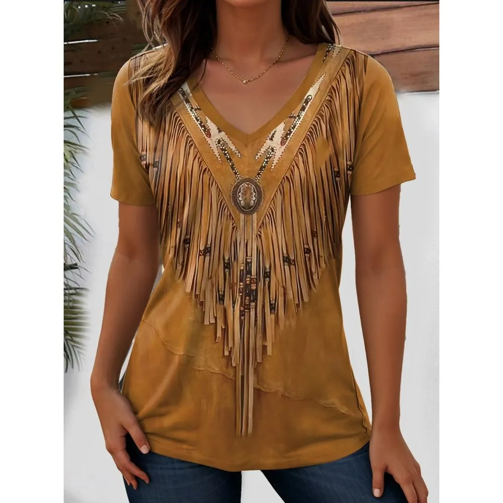 Western Denim Retro Graphic Style Women's T-Shirt Fashion Clothing 3D Print Fashion Summer Tops Loose V-Neck Short Sleeve Tee
Western Denim Retro Graphic Style Women's T-Shirt Fashion Clothing 3D Print Fashion Summer Tops Loose V-Neck Short Sleeve Tee