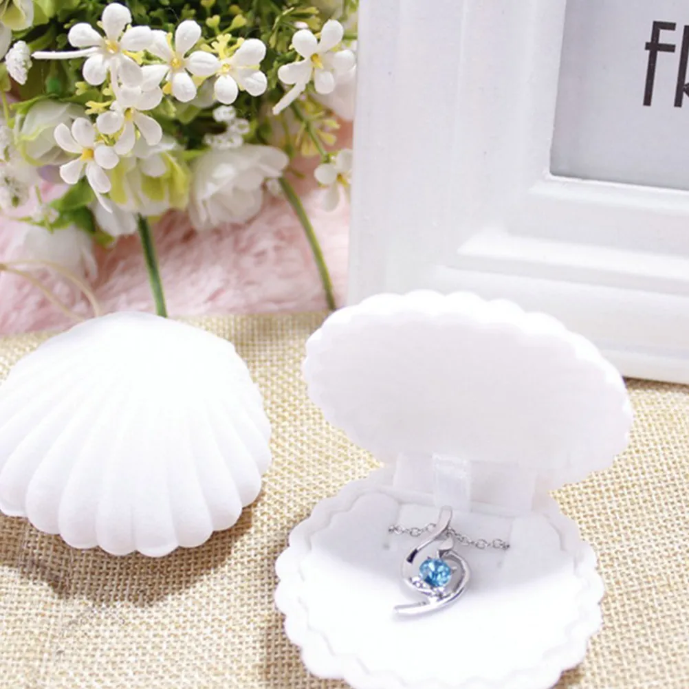 2Pcs Elegant Shell Design Jewelry Box Festive Compact Case for Rings Earrings Travel Portable Gift Christmas Wedding