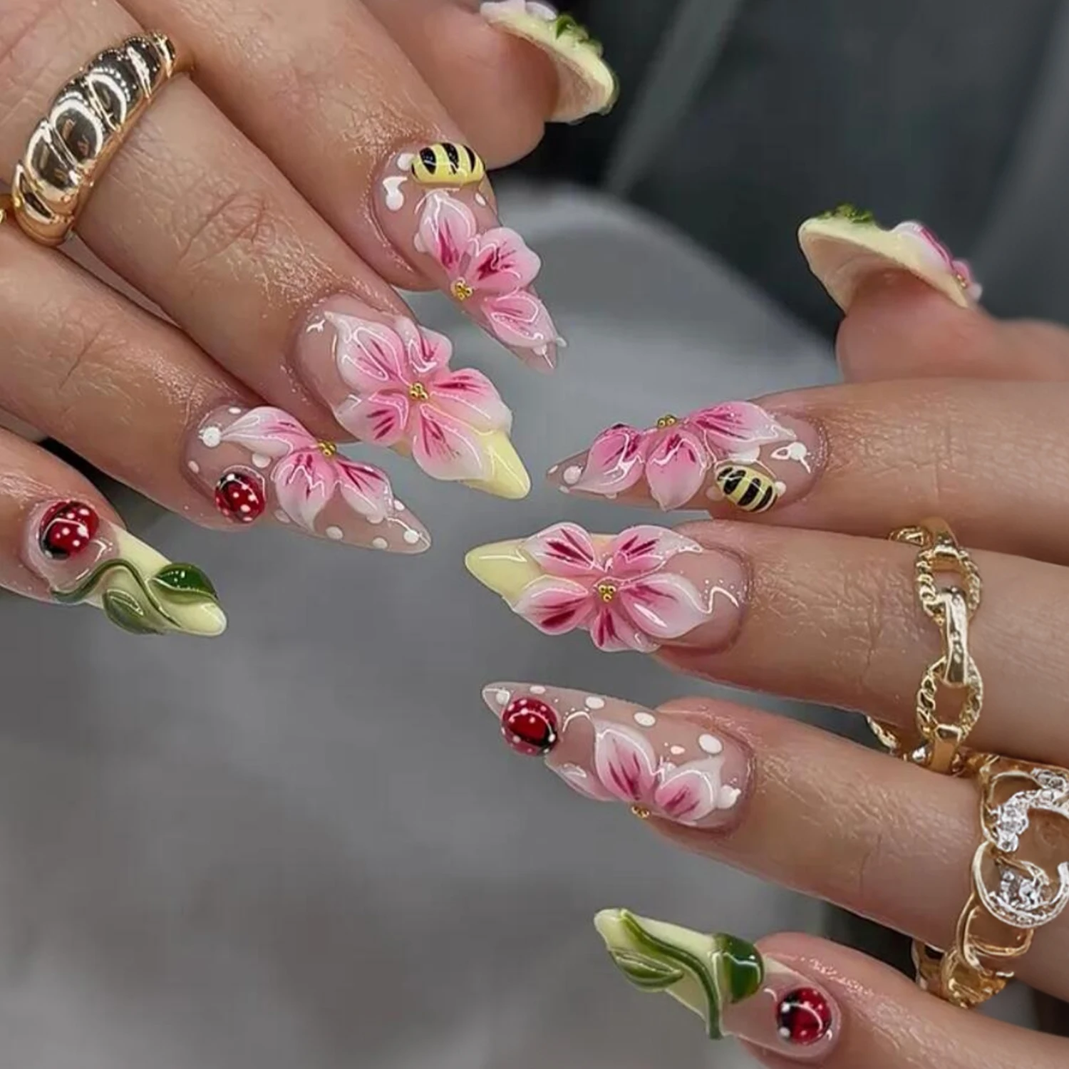 10/30Pcs Pink Almond Press On Nails 3D Sculpted Flower Beetle Bee Yellow French Tip Reusable Fake Nails Floral Insect False Nail
10/30Pcs Pink Almond Press On Nails 3D Sculpted Flower Beetle Bee Yellow French Tip Reusable Fake Nails Floral Insect False Nail