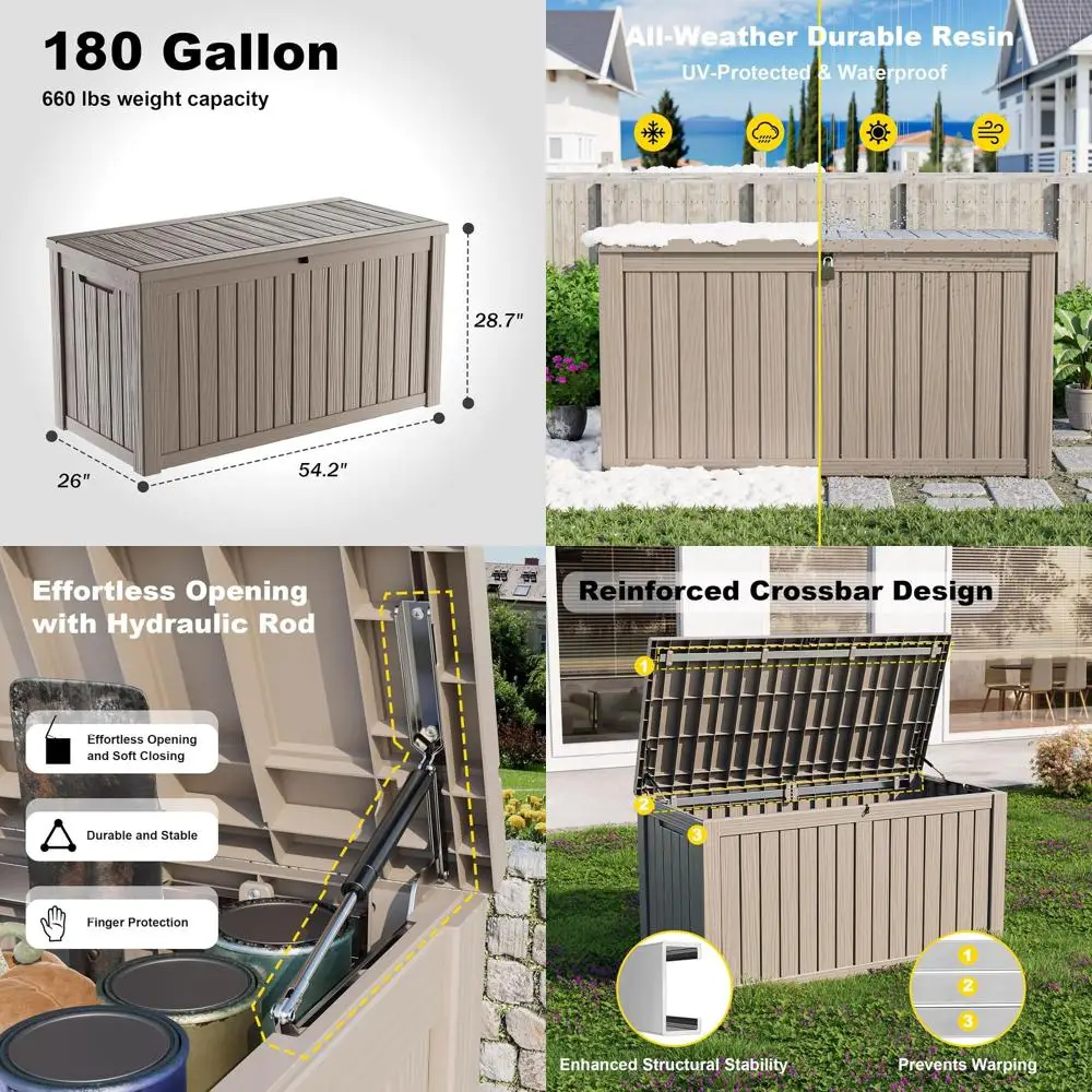 Серый 180-галонный всепогодный ящик для хранения на открытом воздухе с защитой от ультрафиолета и гидравлическим стержнем для повышенной стабильности
Серый 180-галонный всепогодный ящик для хранения на открытом воздухе с защитой от ультрафиолета и гидравлическим стержнем для повышенной стабильности