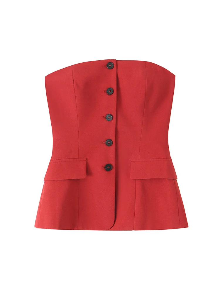 SIYANG Women Fashion Red Backless Single Breasted Corset Tops Vintage Strapless Slash Neck Female Chic Lady Tank Tops
SIYANG Women Fashion Red Backless Single Breasted Corset Tops Vintage Strapless Slash Neck Female Chic Lady Tank Tops