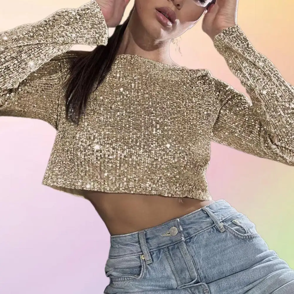 Women Sequin Top Sequin Shiny Crop Top for Women O Neck Long Sleeves Soft Pullover for Stage Show Performance Club Party
Women Sequin Top Sequin Shiny Crop Top for Women O Neck Long Sleeves Soft Pullover for Stage Show Performance Club Party