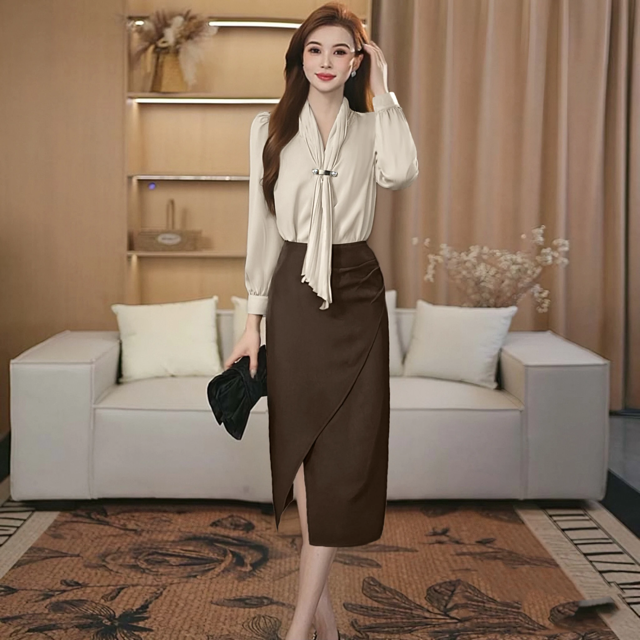 Autumn 2026 Long Sleeve Ribbon Design Shirt Half Skirt Set Women's Fashion Two-Piece Suit Leiyitiao Brand Polyester Fiber
Autumn 2026 Long Sleeve Ribbon Design Shirt Half Skirt Set Women's Fashion Two-Piece Suit Leiyitiao Brand Polyester Fiber