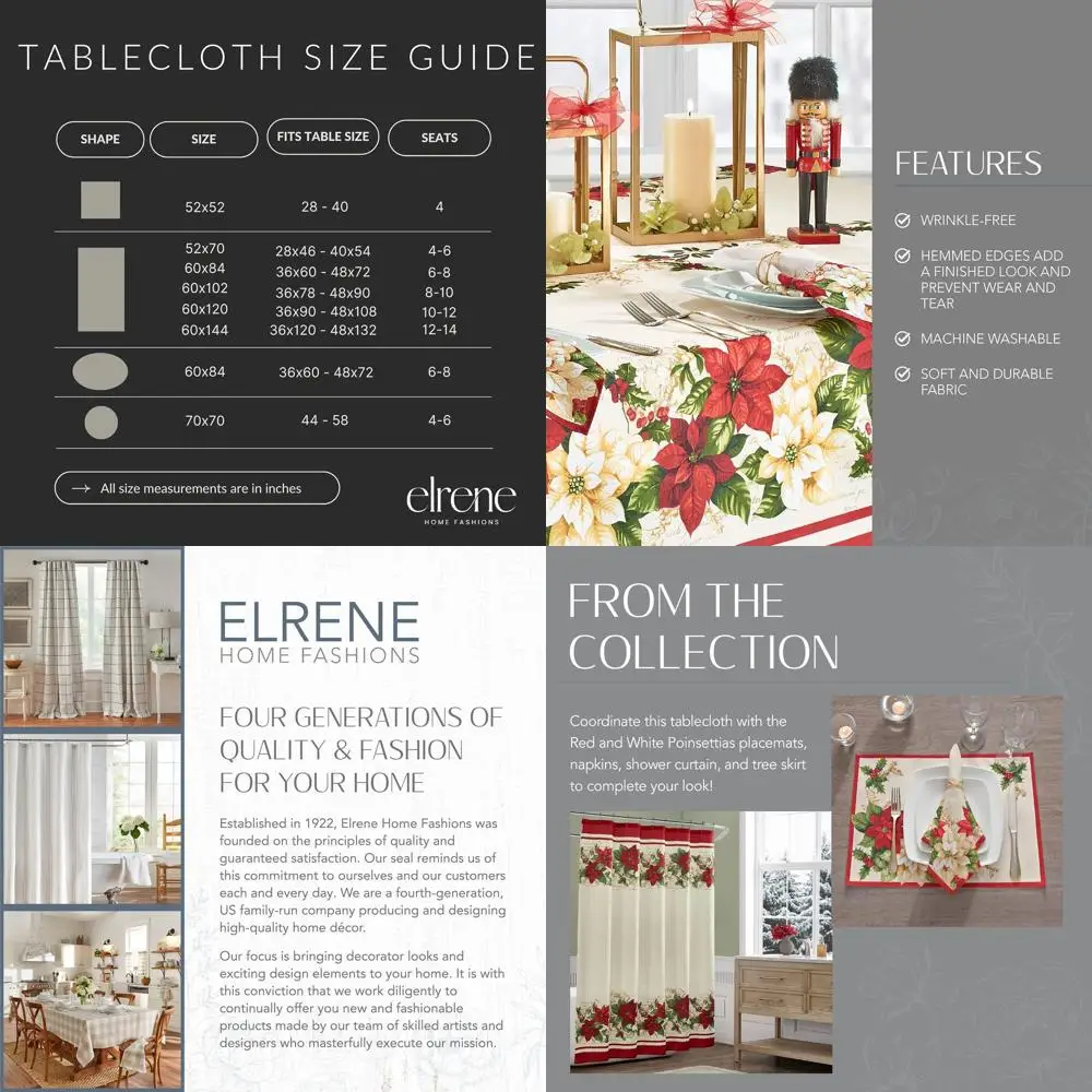 Red and White Poinsettia Holiday Tablecloth, 60x120, Wrinkle-Resistant, Multipurpose Fabric
Red and White Poinsettia Holiday Tablecloth, 60x120, Wrinkle-Resistant, Multipurpose Fabric