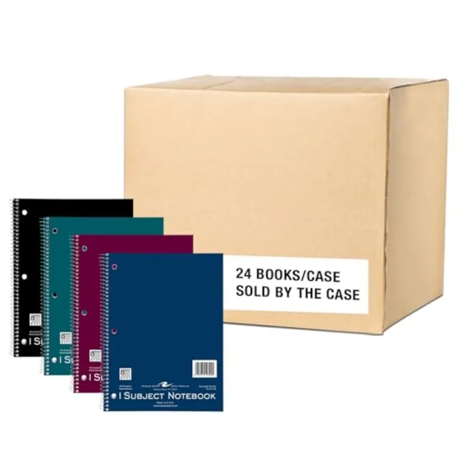 Case of 24 One Subject Wirebound Notebooks 10.5"x8" 120 sheets 15# White Paper Asstd Color Covers College Ruled With Margin Per
Case of 24 One Subject Wirebound Notebooks 10.5"x8" 120 sheets 15# White Paper Asstd Color Covers College Ruled With Margin Per