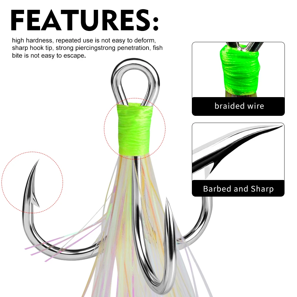 PROBEROS 10Pcs/box Fishing Treble Hook 4X Strength With Feather Tackle Fishing Hook Stronger Carbon Steel Barbed Fishhooks Pesca
PROBEROS 10Pcs/box Fishing Treble Hook 4X Strength With Feather Tackle Fishing Hook Stronger Carbon Steel Barbed Fishhooks Pesca